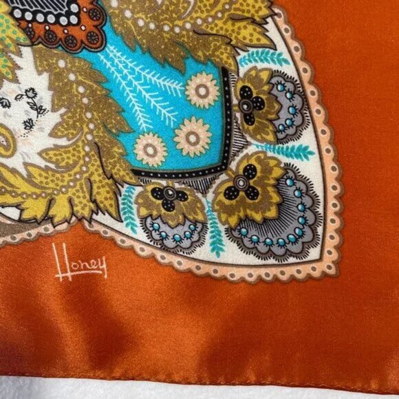 Honey Silk Scarf 30x31" Square Leafy Floral Pattern Multi Color - Picture 3 of 7